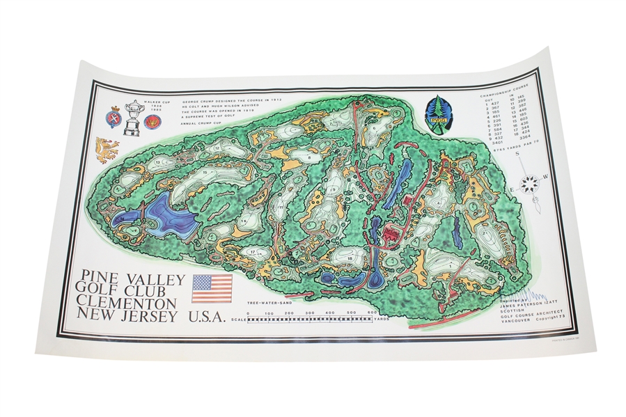 Pine Valley Golf Club Topographical Map Signed by Architect J.P. Izatt JSA ALOA