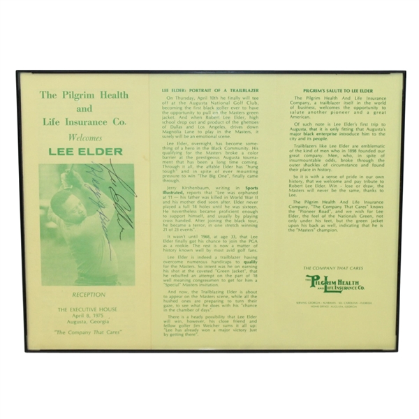 Lee Elder Signed Reception Pamphlet Commemorating His Historic Appearance JSA ALOA- Framed