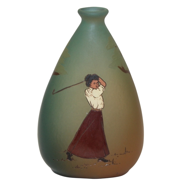 Weller Dickensware Woman Golfer Vase c.1900 - R. WAYNE PERKINS COLLECTION