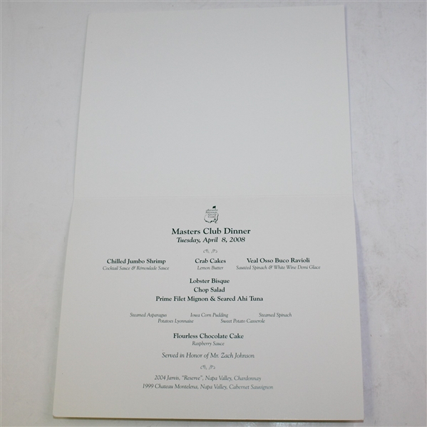 Three Masters Menus - 2008 Masters Club, 2008 Amateur Dinner, and Clubhouse