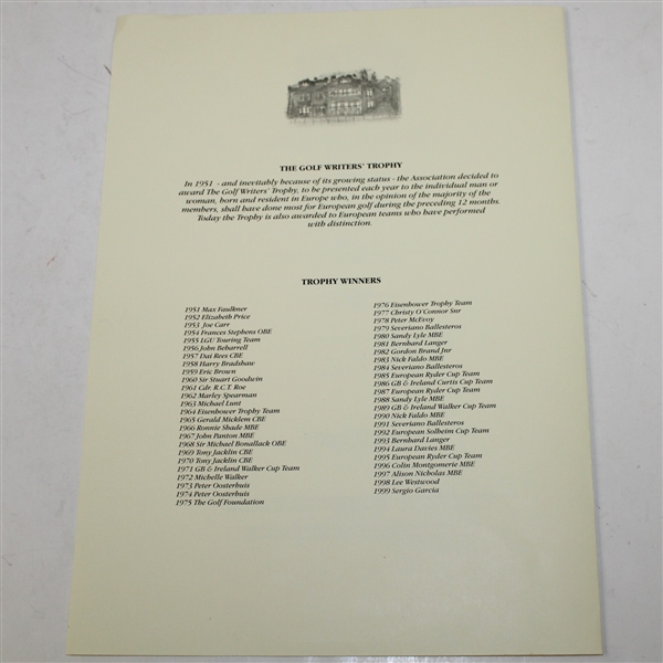 St. Andrews Association of Golf Writer's Millennium Dinner Print - Framed -ROBERT SOMMERS COLLECTION