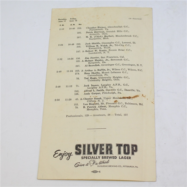 1953 US Open Pairing Sheet - First Two Rounds