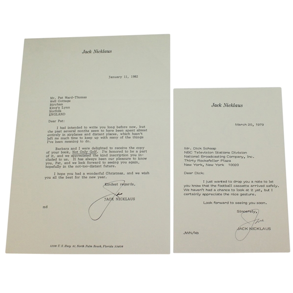 Two Jack Nicklaus Signed Letters - One to Dick Schapp JSA ALOA