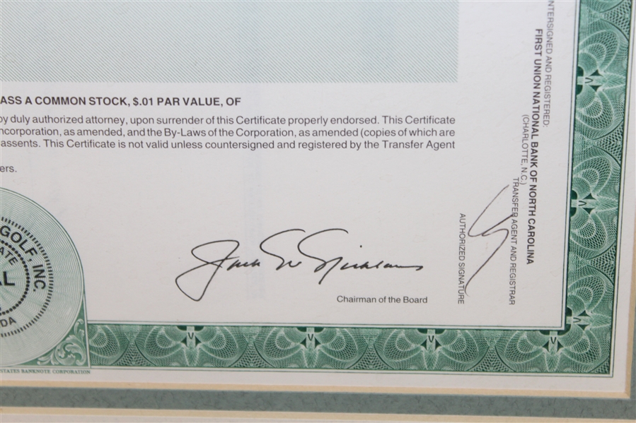 Golden Bear 1998 Stock Certificate - Framed