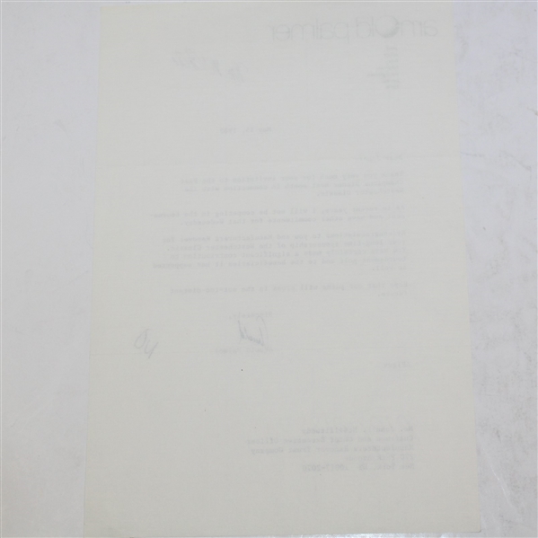 Arnold Palmer Signed May 5th, 1989 Letter on Letterhead JSA ALOA