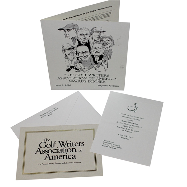 Augusta National Golf Club 2003 Invitation and Program to Golf Writers Dinner