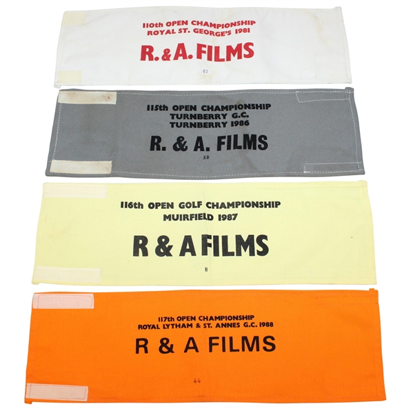 1981, 1986, 1987, & 1988 Open Championship R&A Films Arm Bands