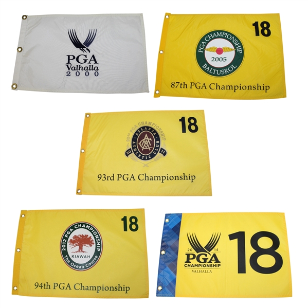 Lot of 5 PGA Championship Flags - 2000, 2005, 2011, 2012, & 2014