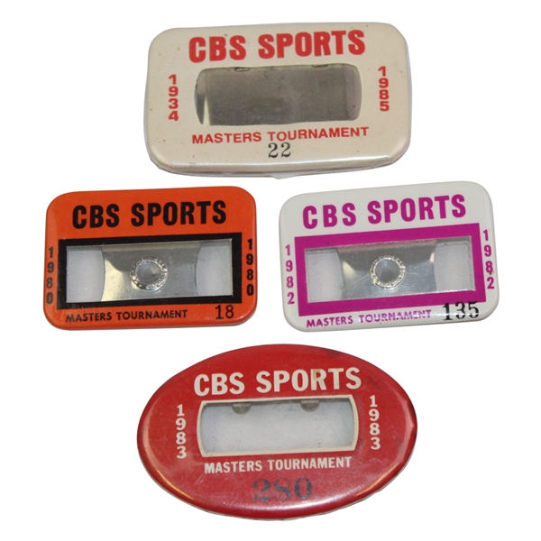 Four Masters CBS Sports Badges - 1980, 1982, 1983, & 1985