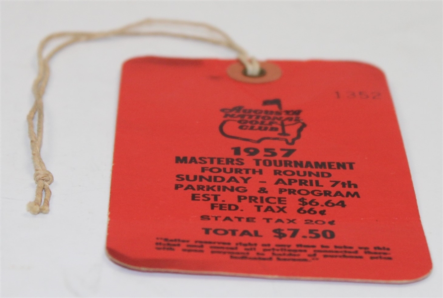 1957 Masters Tournament Sunday Ticket #1352 - Doug Ford Winner
