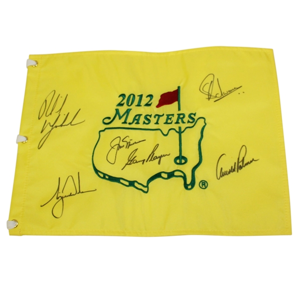 2012 Masters Champs Flag Signed by Big Three Plus Woods & Mickelson JSA ALOA
