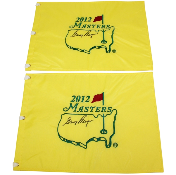 Two 2012 Masters Flags Signed by Gary Player in the Center JSA ALOA
