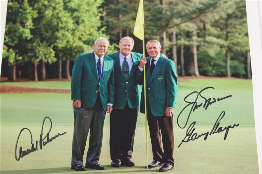 Big Three Signed Color Photo in Masters Green Jackets JSA ALOA