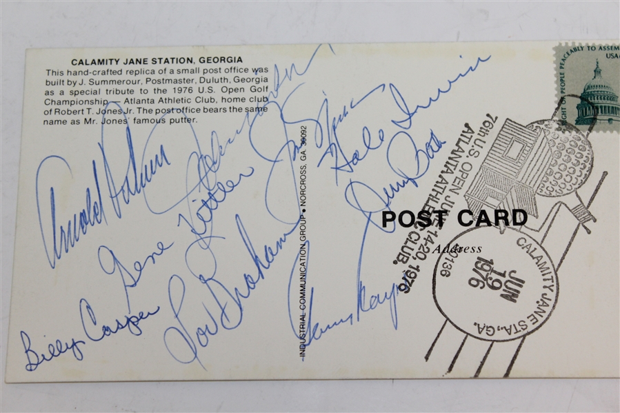 1976 US Open Commemorative Calamity Jane Post Card Signed by Palmer & 8 others JSA ALOA