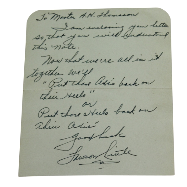 Lawson Little Hand Written and Signed Vintage Letter JSA ALOA