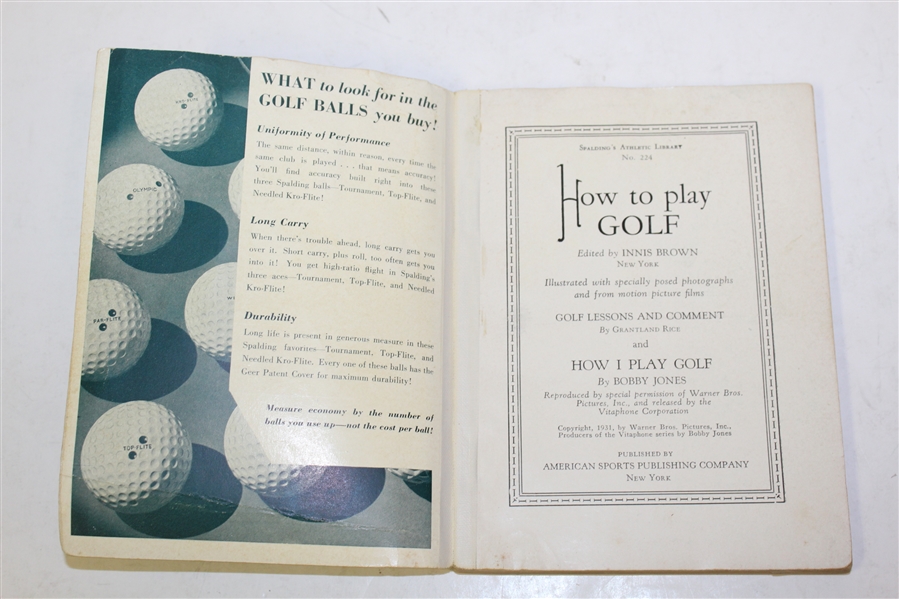 1935 'How I Play Golf' by Bobby Jones - Spalding Athletic Library - Roth Collection