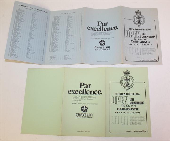 1975 Open Championship at Carnoustie Program with Two Draw Sheets - Tom Watson Winner - Roth Collection