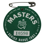 1962 Masters Tournament Badge #10590 - Palmer Win