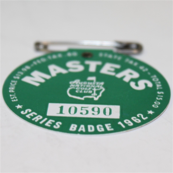 1962 Masters Tournament Badge #10590 - Palmer Win