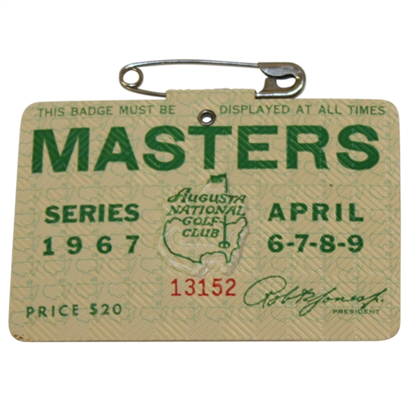 1967 Masters Tournament Badge #13152 - Gay Brewer Winner