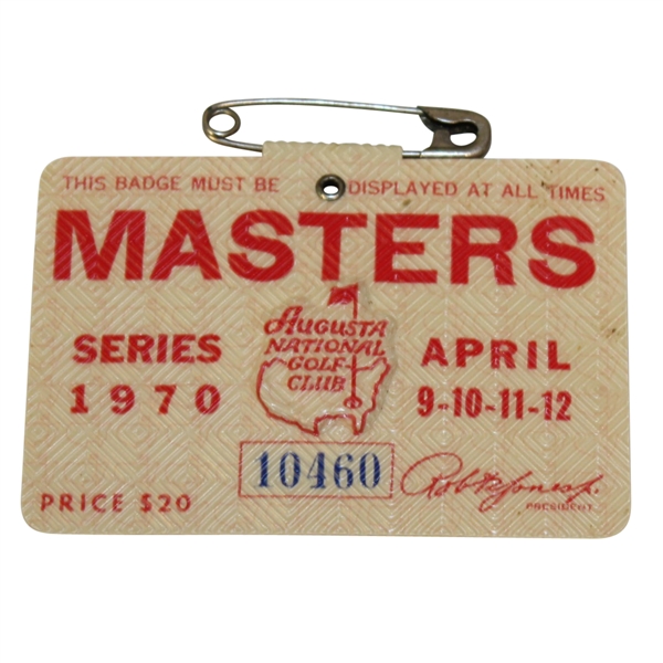 1970 Masters Tournament Badge #10460 - Billy Casper Winner