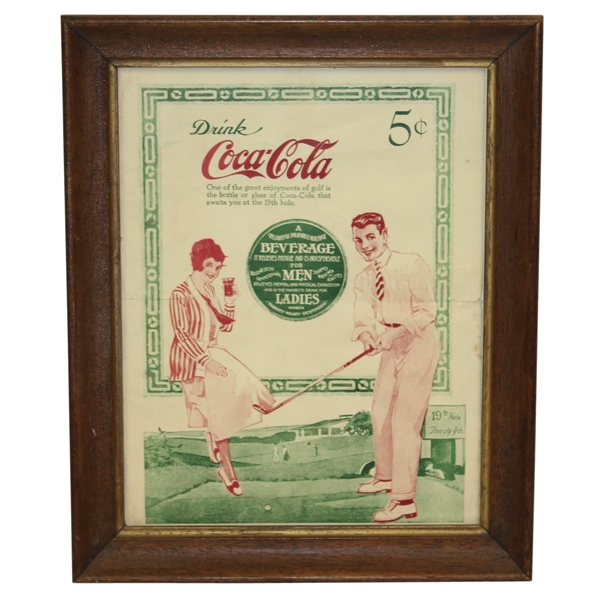 Vintage Coca-Cola Golf Themed 19th Hole Advertising Piece - Framed