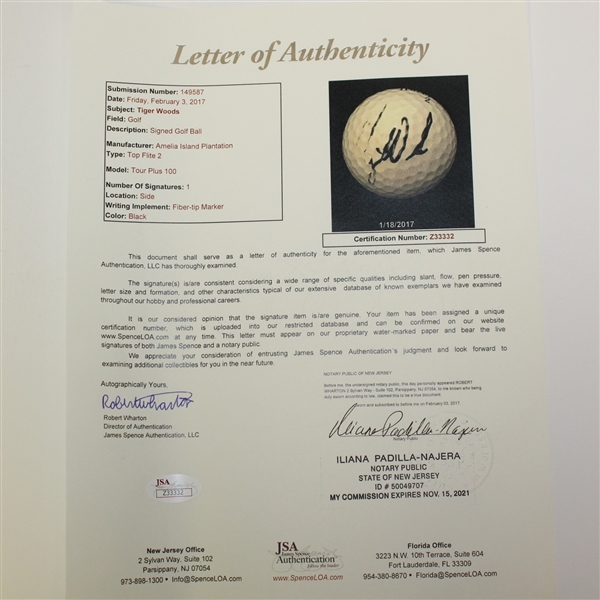 Tiger Woods Signed Top-Flite Golf Ball JSA #Z33332