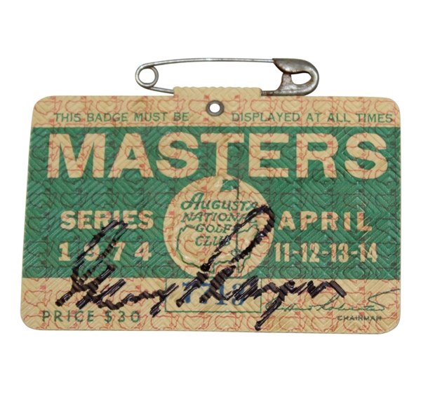 Gary Player Signed 1974 Masters Badge #7713 JSA ALOA