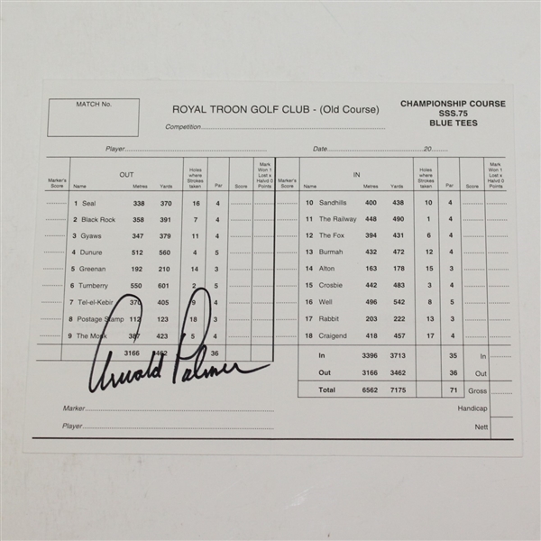 Arnold Palmer Signed Royal Troon Old Course Scorecard PSA/DNA #Z03987