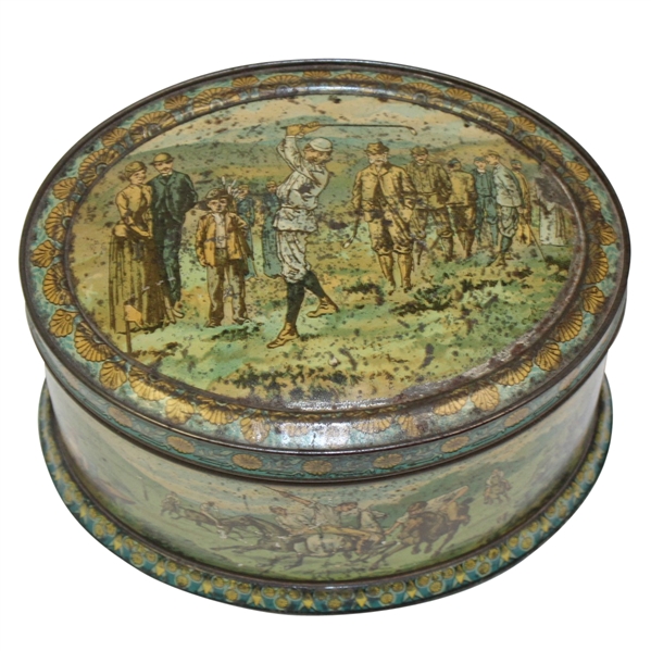 1890's Huntley & Palmers Oval Biscuit Tin - First Known Golf Advertising on Tin