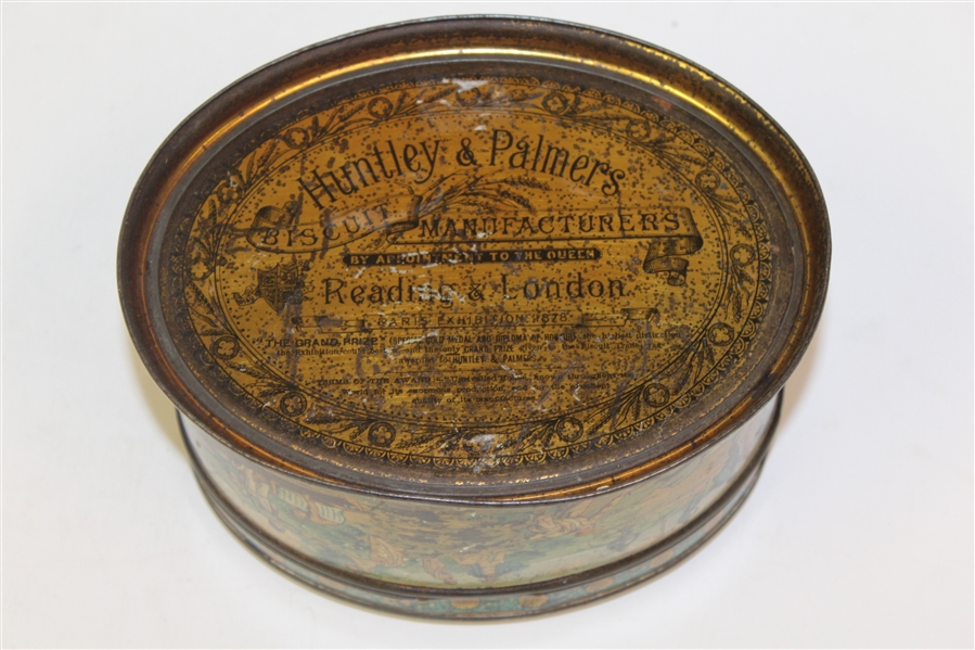 1890's Huntley & Palmers Oval Biscuit Tin - First Known Golf Advertising on Tin