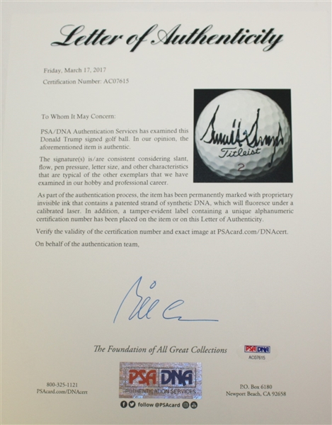 Donald Trump Signed Golf Ball PSA/DNA #AC07615