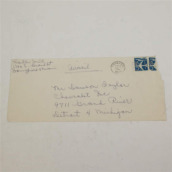 Horton Smith Autograph on Envelope to Dawson Taylor JSA Full #B43571
