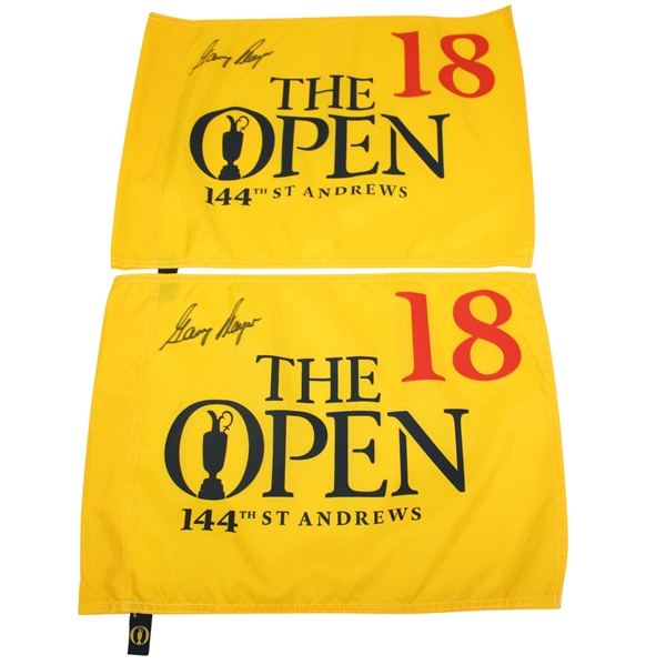 Two 2015 Open Championship at St. Andrews Flags Signed by Gary Player JSA ALOA