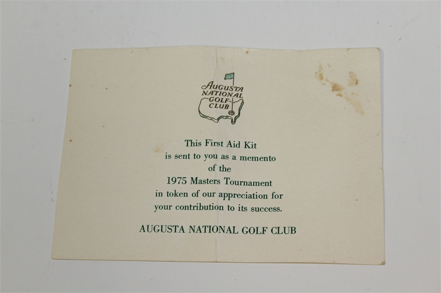 1975 Masters Tournament First Aid Kit with Compliments Card 