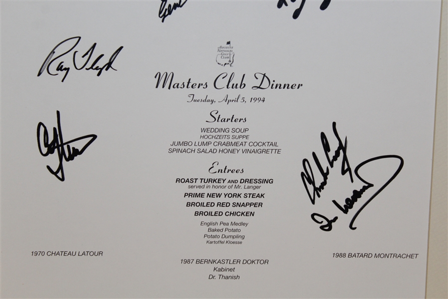 1994 Masters Dinner Menu Signed by Palmer, Sarazen, & Others JSA ALOA