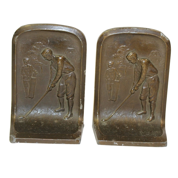 Golfer and Caddie Cast Iron Bookends - R. Wayne Perkins Collection