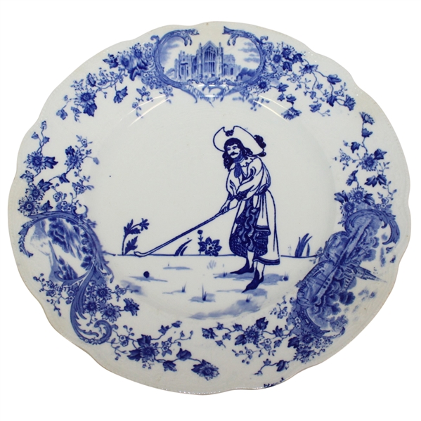 Royal Doulton Blue Flowered Golf Themed Plate - R. Wayne Perkins Collection