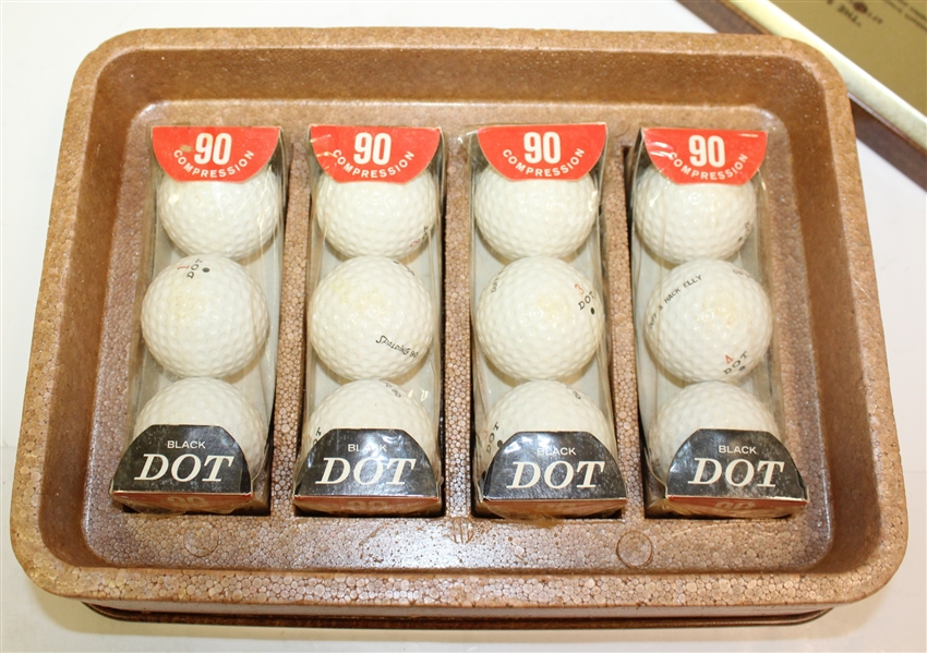 Vintage Dozen Spalding Black Dot Golf Balls in Display Tin