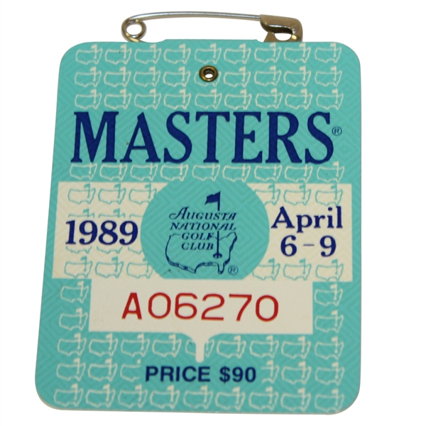 1989 Masters Tournament Series Badge #A06270 - Nick Faldo Win