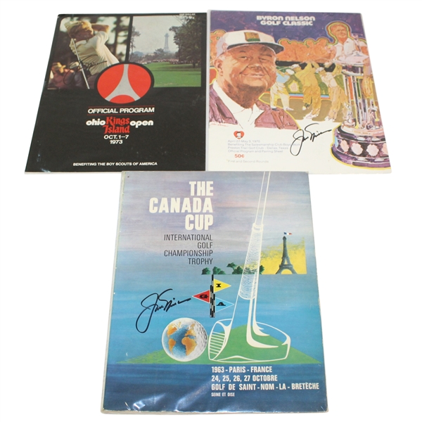 Three Jack Nicklaus Signed Programs From Wins - Byron Nelson Classic, Canada Cup, and Ohio Kings Island Open JSA ALOA