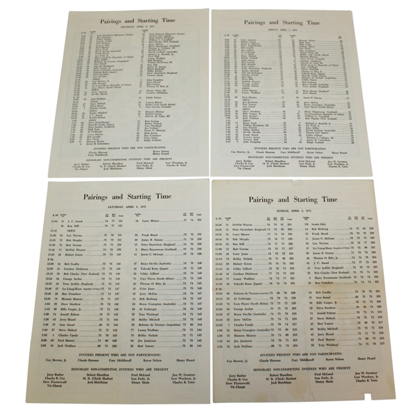 1972 Masters Tournament Thursday, Friday, Saturday, & Sunday Pairing Sheets