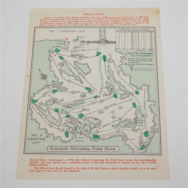 1962 Masters Tournament Sunday Pairing Sheet