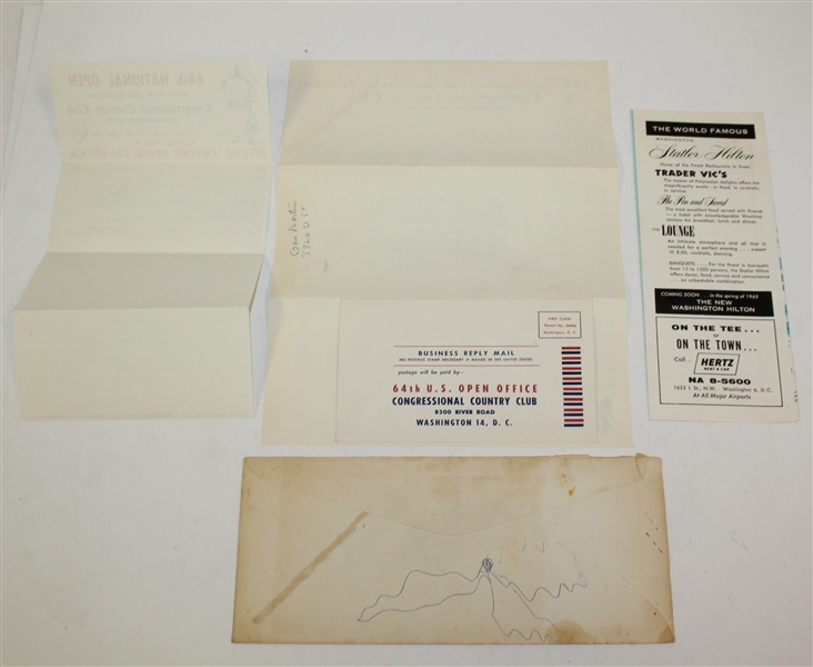 1964 US Open Ticket, Official Scorecard, Fact Sheet, Wire Photo, Signed Card, etc JSA ALOA