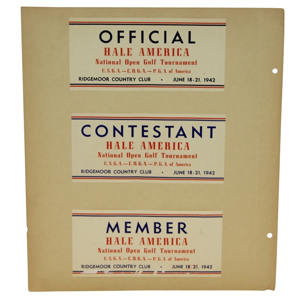 1942 Hale America National Open Golf Tournament Member, Contestant, & Official Parking Passes - McMahon Collection