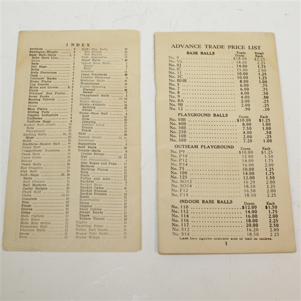 1929 A.J. Reach, Wright & Ditson Inc. Trade Price List