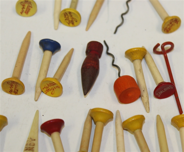 Assorted Vintage Golf Tees - 23 Including Spalding, Hagen, Wire, Ivory, and 'Bomb'
