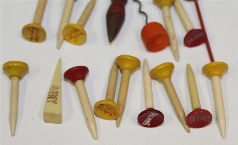 Assorted Vintage Golf Tees - 23 Including Spalding, Hagen, Wire, Ivory, and 'Bomb'