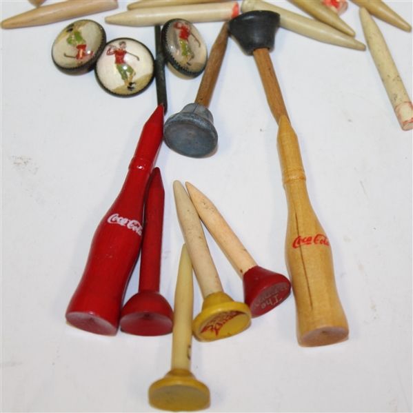 Assorted Vintage Golf Tees - 8 Tees Including Two Coca-Cola Tees