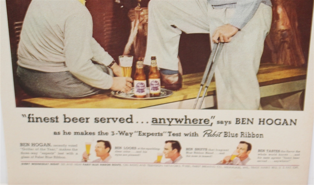 Large 1951 Pabst Blue Ribbon Advertisement Featuring Ben Hogan - Roth Collection